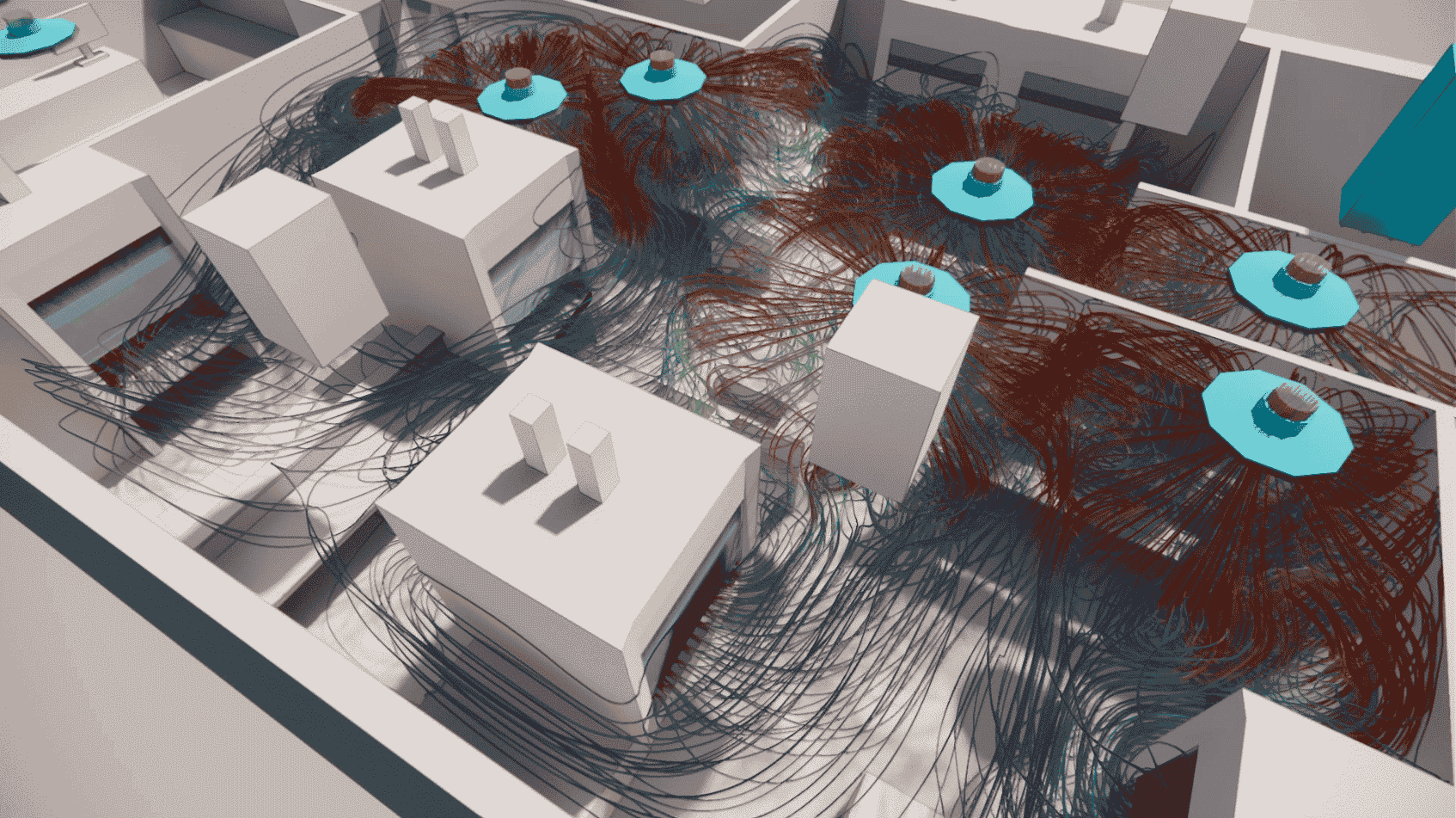 Simulation CFD permettant de visualiser le déplacement de l'air dans un laboratoire et d'étudier le confinement des sorbonnes