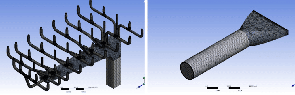 Maillage spécifique CFD ade gaine industriel complexe pour le calcul de pertes de charge