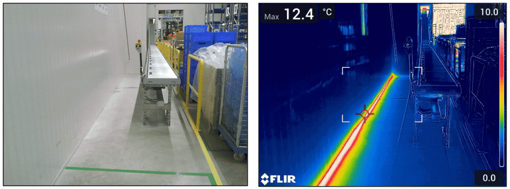 Effet de pont thermique dans une chambre froide - caméra thermique