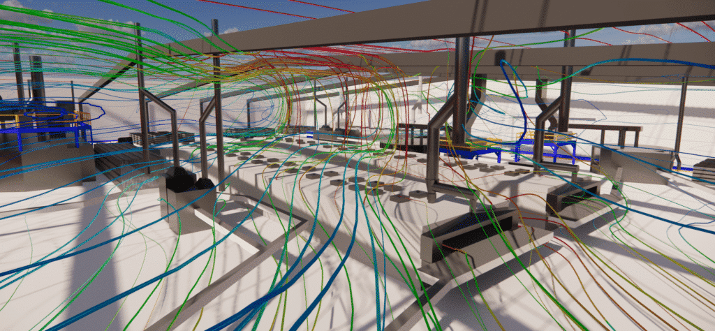 Visualisation en tube de courant des effets thermo aéraulique au dessus d'un four industriel