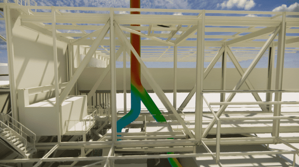 Illustration des vitesses d'air dans une cheminée industrielle simulation CFD