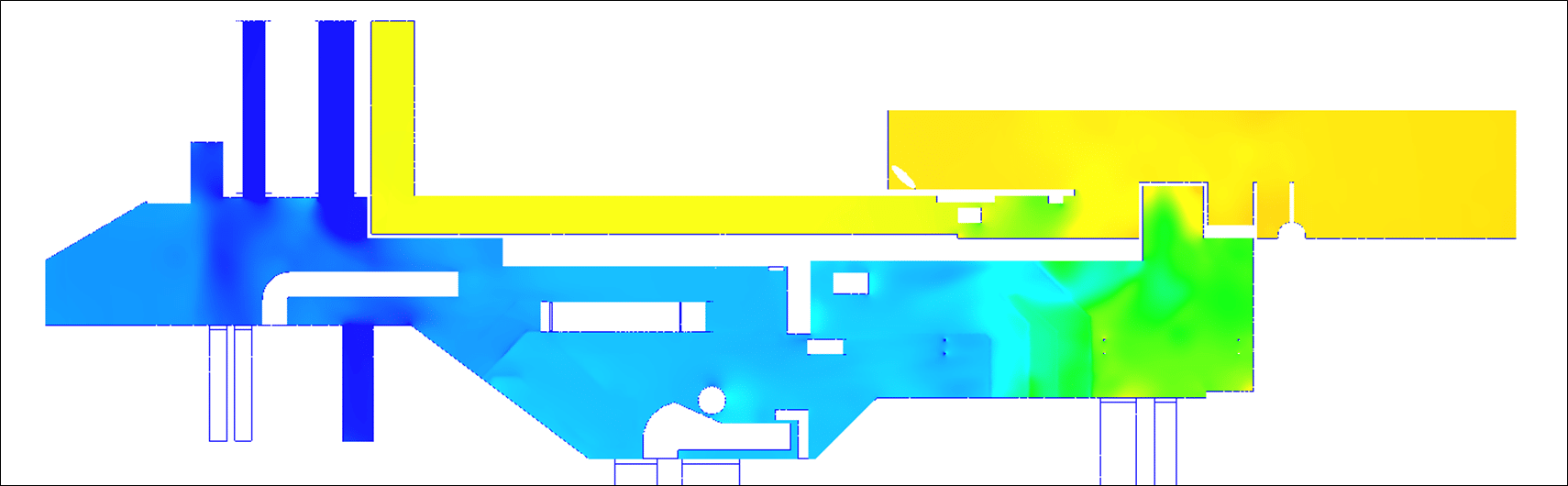 Plan de répartition des pressions - simulation cfd - pertes de charges