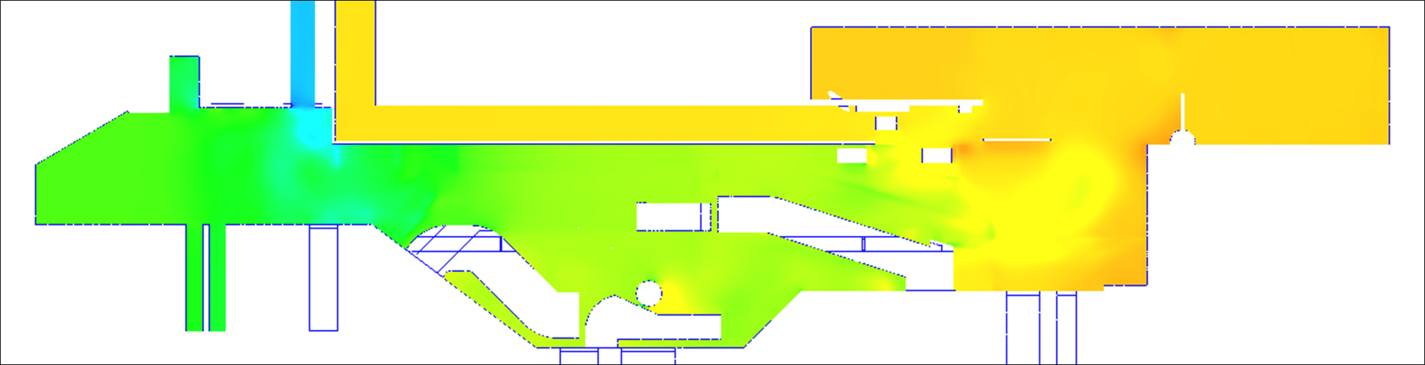 Plan de répartition des pressions - simulation cfd - pertes de charges