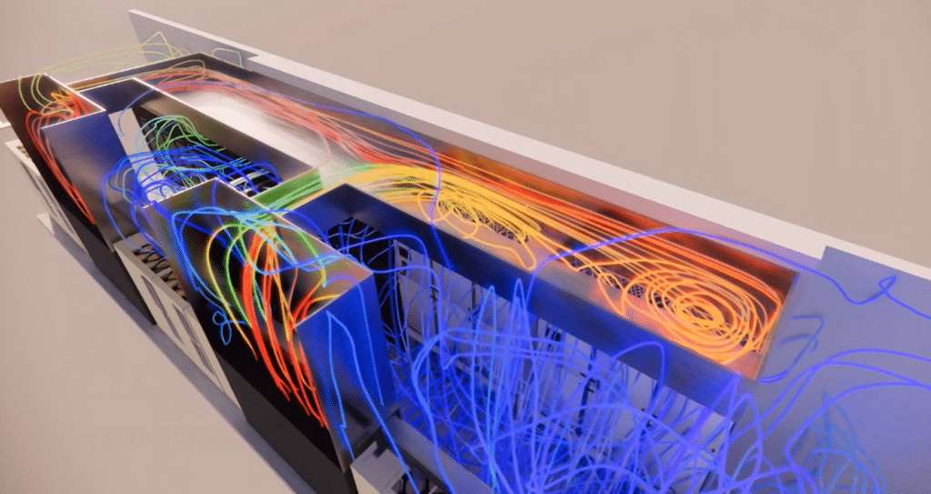 Représentation CFD du cloisonnement des zones chaudes et froides dans un local technique de data center