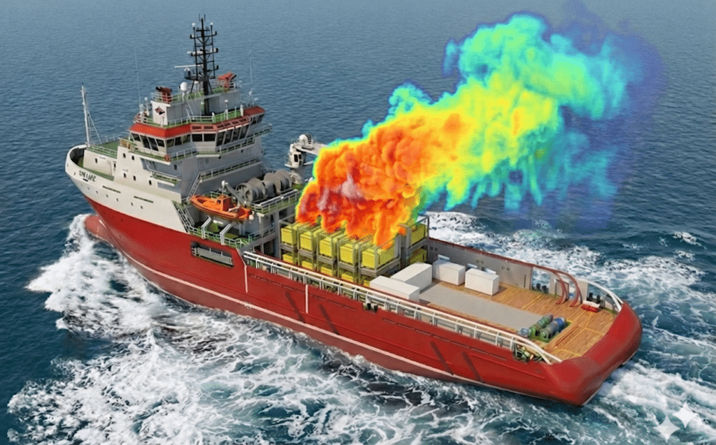 Simulação CFD – Plumas térmicas dos compressores num navio offshore no mar